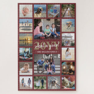 Was für ein Jahr Familienfoto-Collage Burgunderrot