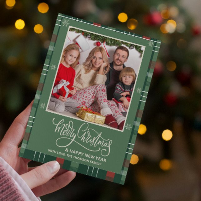 Was für ein Jahr in der Überprüfung Kariert frohe  Karte (buffalo plaid christmas cards gingham rustic typography green check rustic farmhouse gingham country)