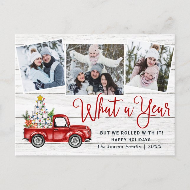 Was für ein Jahr Weihnachten Red Farm Truck Foto Postkarte (Vorderseite)