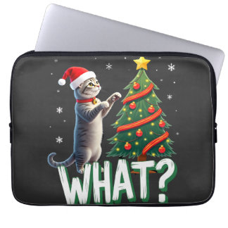 Was für eine lustige Katze schiebt den Weihnachtsb Laptopschutzhülle