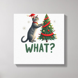 Was für eine lustige Katze schiebt den Weihnachtsb Leinwanddruck