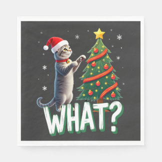 Was für eine lustige Katze schiebt den Weihnachtsb Serviette