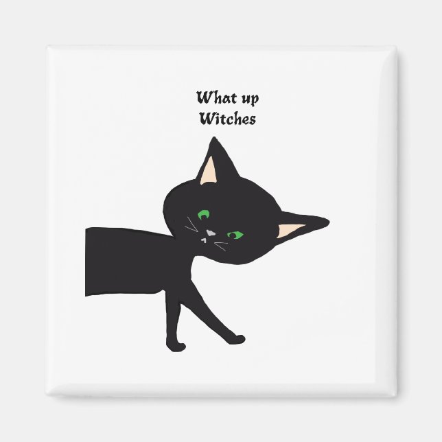 Was für Hexen! Funny Black Cat mit grünen Augen Magnet (Vorne)
