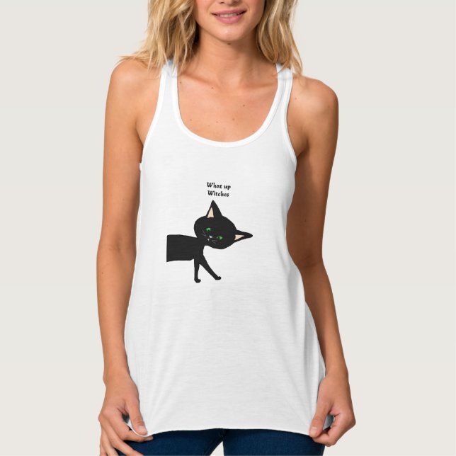 Was für Hexen! Funny Black Cat mit grünen Augen Tank Top (Vorderseite)