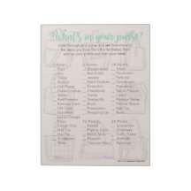 Was gibt es in Ihrem Purse Baby Shower Game Notepa
