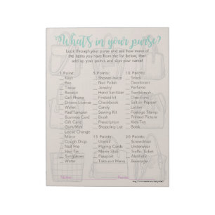 Was gibt es in Ihrem Purse Baby Shower Game Notepa Notizblock