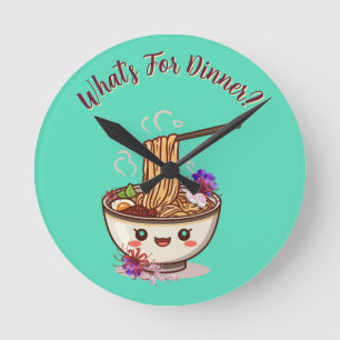 "Was gibt's zum Abendessen?" Mintgrüne Anime-Ramen Runde Wanduhr