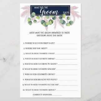 Was Groom sagt Pampas Grass BridalShower Game Card Flyer