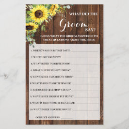 Was Groom sagt Sonnenblumen Brautparty Game Card Flyer