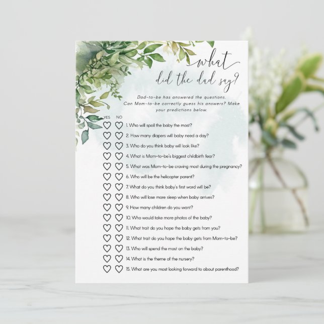 Was hat der Vater gesagt? Baby Shower Game Einladung (Stehend Vorderseite)