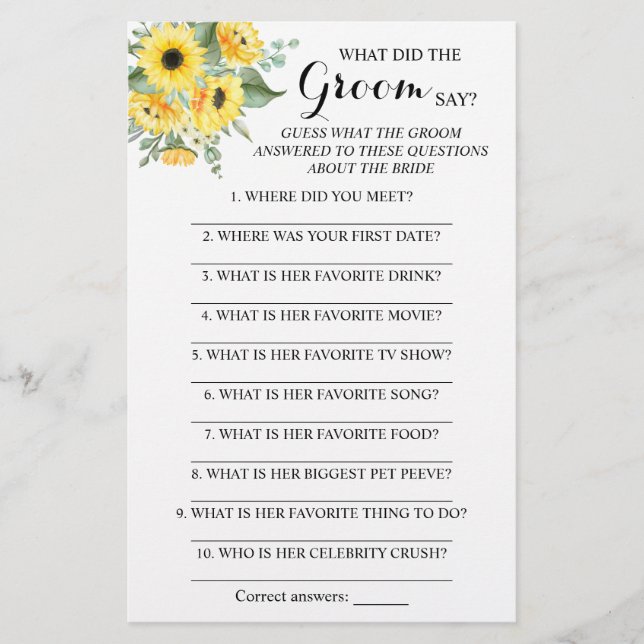 Was hat die Groom Say Brautparty Game Card gemacht Flyer (Vorne)