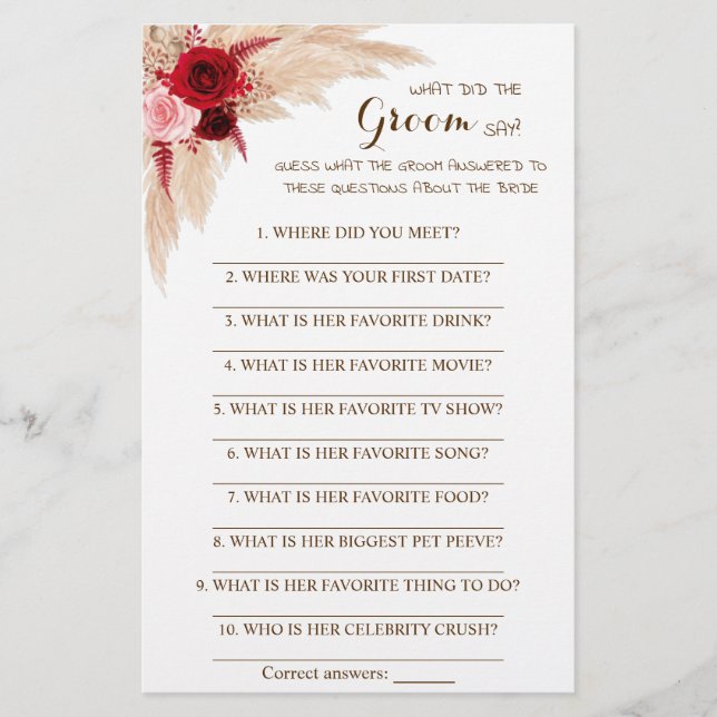 Was hat die Groom Say Brautparty Game Card gemacht Flyer (Vorne)