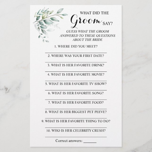 Was hat die Groom Say Brautparty Game Card gemacht Flyer (Vorne)