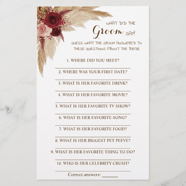 Was hat die Groom Say Brautparty Game Card gemacht Flyer (Vorne)