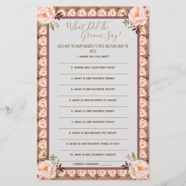 Was hat die Groom Say Brautparty Game Card gemacht Flyer (Vorne)