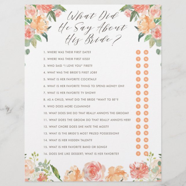 Was hat er über sein Brautparty-Spiel gesagt? (Vorderseite)