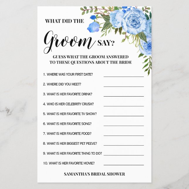 Was hat Groom gesagt, Brautparty Blue Game Card? Flyer (Vorne)