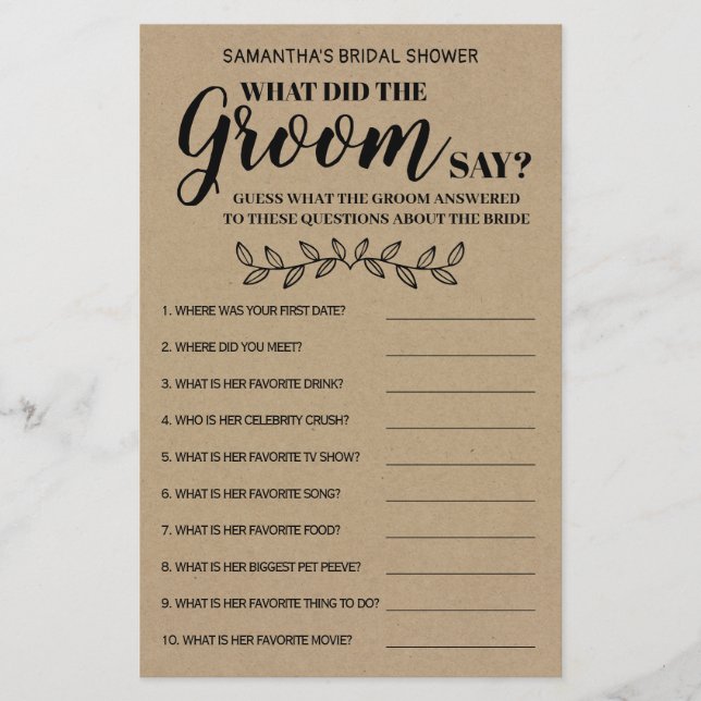 Was hat Groom gesagt, rustikale Brautparty-Game-Ka Flyer (Vorne)