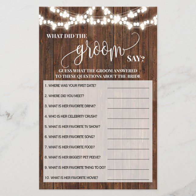 Was hat Groom gesagt, Western Brautparty Game Card Flyer (Vorne)