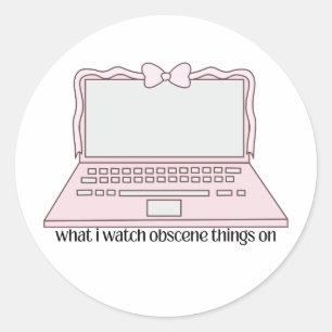 Was ich auf süßem Laptop-Design Obszönes anschaue Runder Aufkleber