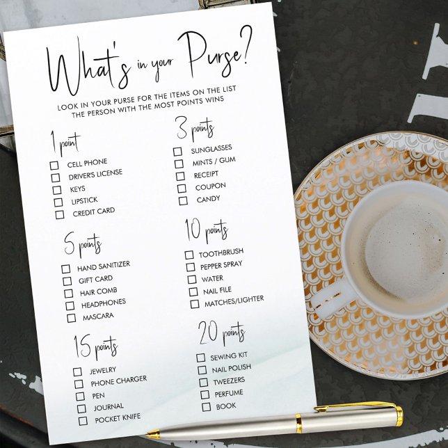 Was in deinem puren Brautparty-Game Green Wash? (Bridal shower game to score points depending on What's in your Purse)