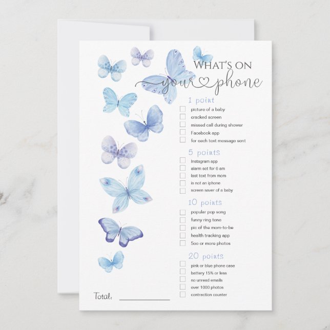 Was ist auf deinem Handy Blue Butterflies Game? Einladung (Vorderseite)