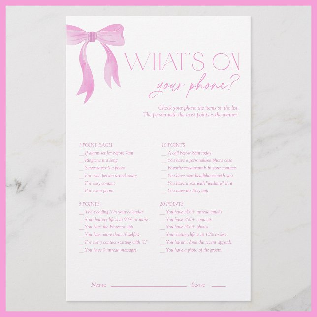 Was ist auf deinem Handy Pink Bow Brautparty Game? (Von Creator hochgeladen)