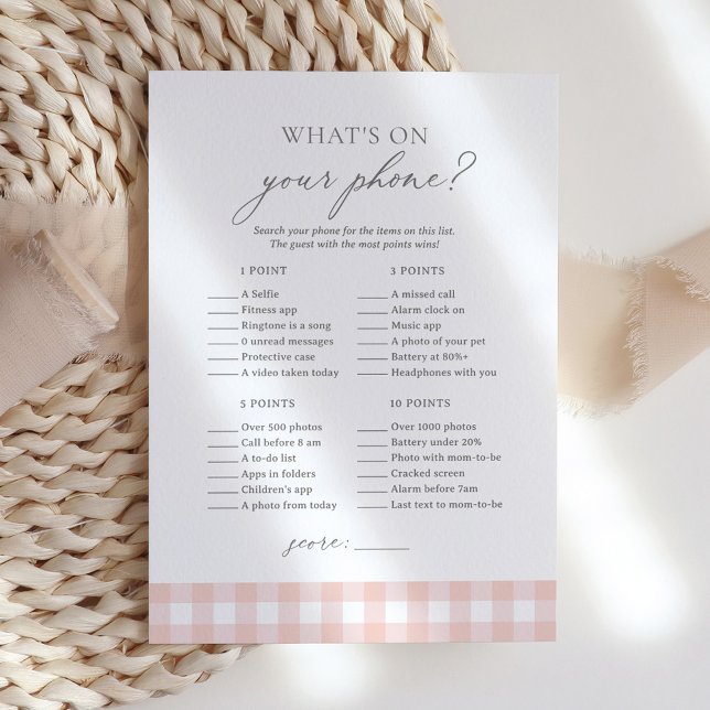 Was ist auf deinem Handy Pink Gingham Baby Shower  Einladung (Von Creator hochgeladen)