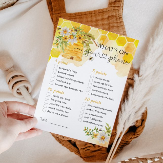 Was ist auf Ihrem Handy Bee Themed Baby Shower Gam Einladung (Von Creator hochgeladen)