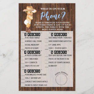 Was ist auf Ihrer Handy Cowboy Baby Shower Game Ca Flyer