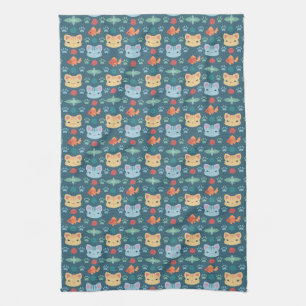 Was ist cool, Kitty Katze in Blau und Gelb Geschirrtuch