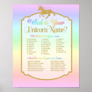Was ist dein Einhornname Geburtstagsparty Game? Poster