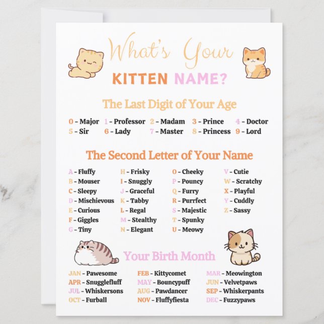 Was ist dein Kitten Name Game? (Vorderseite)