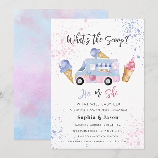 Was ist die "Scoop Gender Reveal Ice Cream" Einladung (Vorne/Hinten)