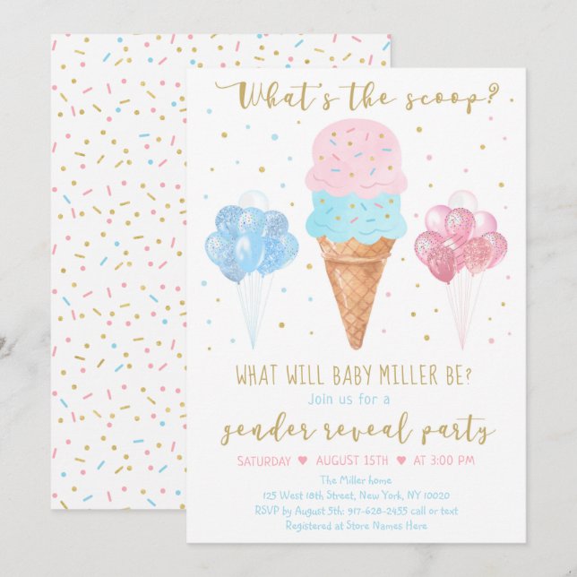 Was ist die Scoop Pink Blue Ice Cream Gender-Studi Einladung (Vorne/Hinten)