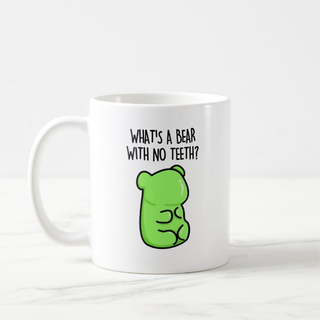 Was ist ein Bär ohne Zähne-Funny-Gummy-Bären-Pun? Kaffeetasse (Links)