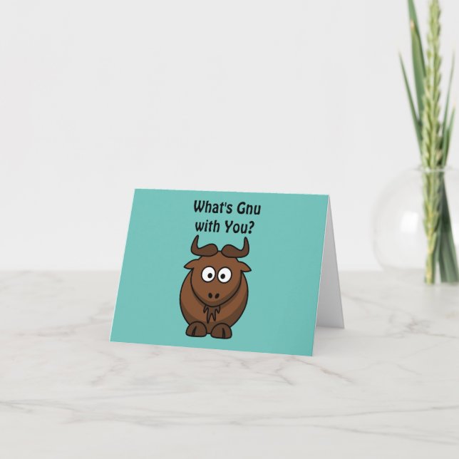 Was ist Gnu, Funny Buffalo Cartoon Animal Pun? Karte (Vorderseite)