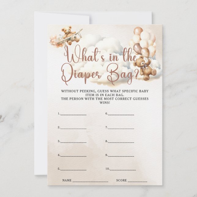 WAS IST IM DIAPER BAG Baby Shower Bär? Einladung (Vorderseite)