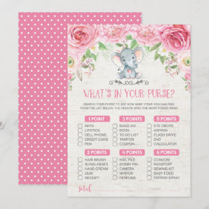 Was ist in deinem Purse Elephant Baby Shower Game? Einladung