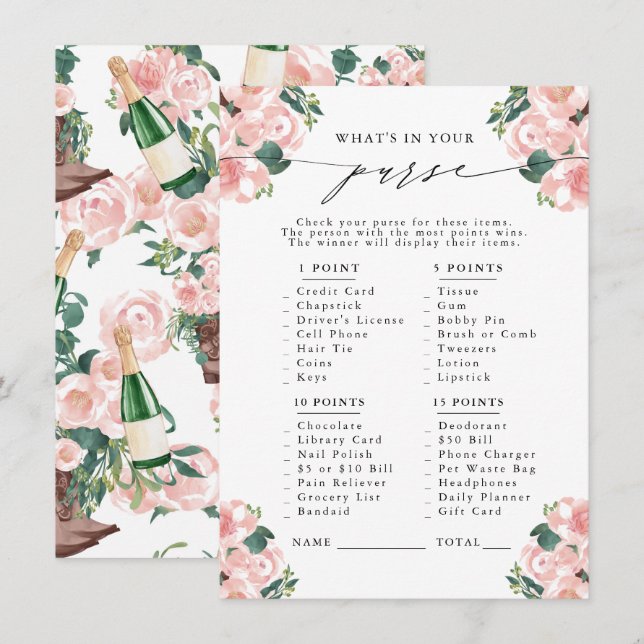 Was ist in deiner Hand? Boots & Bubbly Party Begleitkarte (Vorne/Hinten)