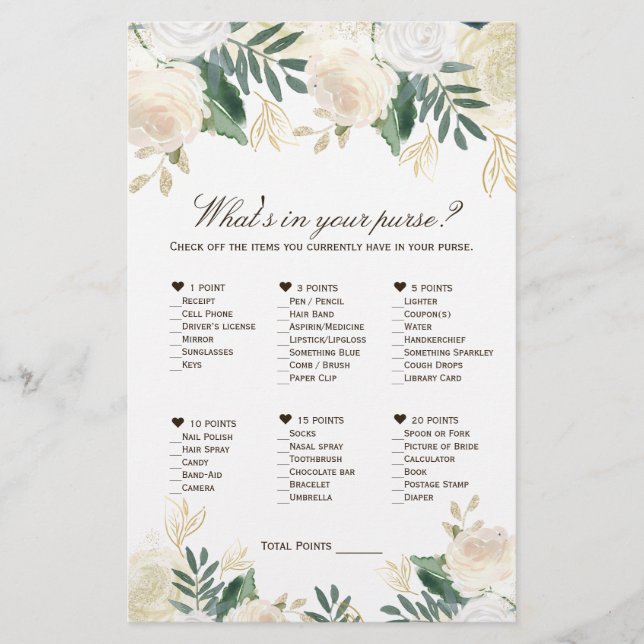 Was ist in deiner Handtasche? Brautparty Printable Flyer (Vorne)