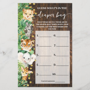 Was ist in der Windeln Bag Safari Baby Shower Game Flyer