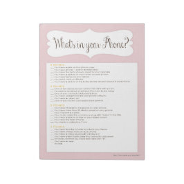 Was ist in Ihrem Telefon Baby Shower Game Notepad  Notizblock