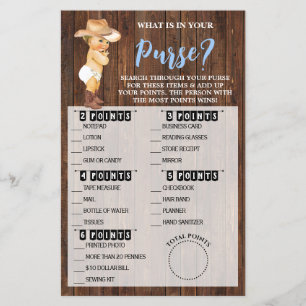Was ist in Ihrer Purse Cowboy Baby Shower Game Car Flyer