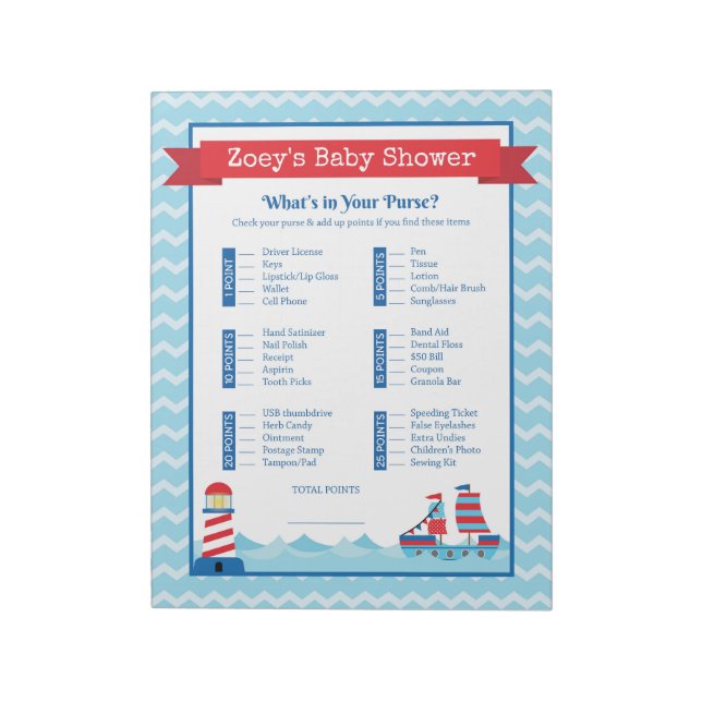 Was ist in Ihrer Purse Nautical Theme Kinderdusche Notizblock (Rotiert)