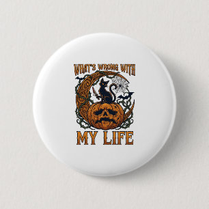 Was ist los Leben Halloween Schwarze Katze Kürbis Button