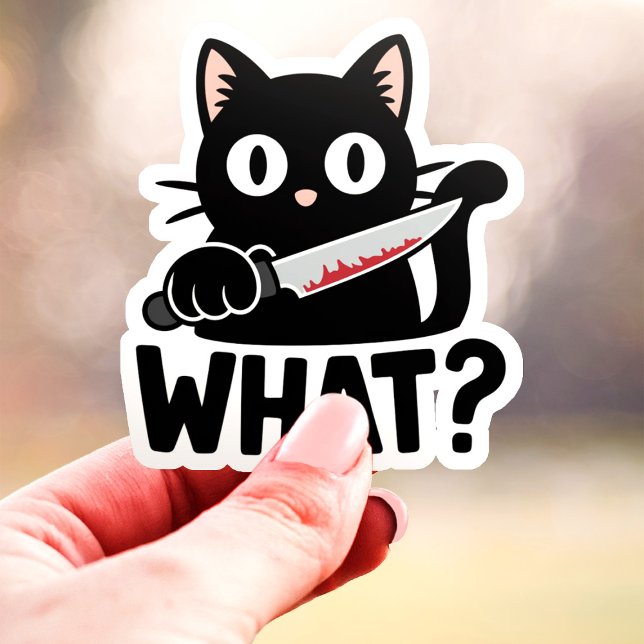 Was ist? Schwarze Katze mit Knife Funny Vinyl Aufkleber (Von Creator hochgeladen)