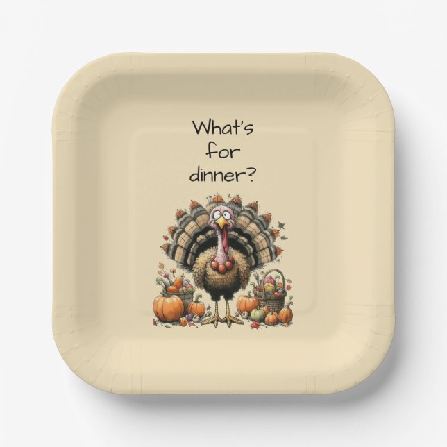 Was ist zum Abendessen? Quirky-Türkei-Erntedank Pappteller (Vorderseite)