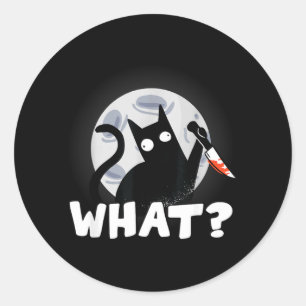 Was Katze Mit Messer Toon Vollmond Lustiger Hallow Runder Aufkleber