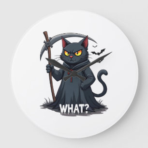 Was Katze Schwarze Katze Halloween Gruselige Katze Große Wanduhr